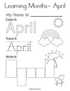 Learning Months- April Coloring Page