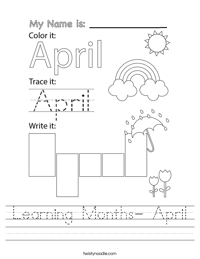 Learning Months April Worksheet Twisty Noodle