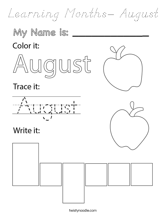 Learning Months- August Coloring Page