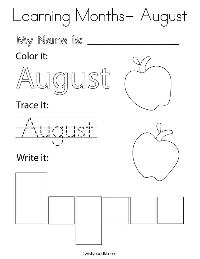 Learning Months- August Coloring Page