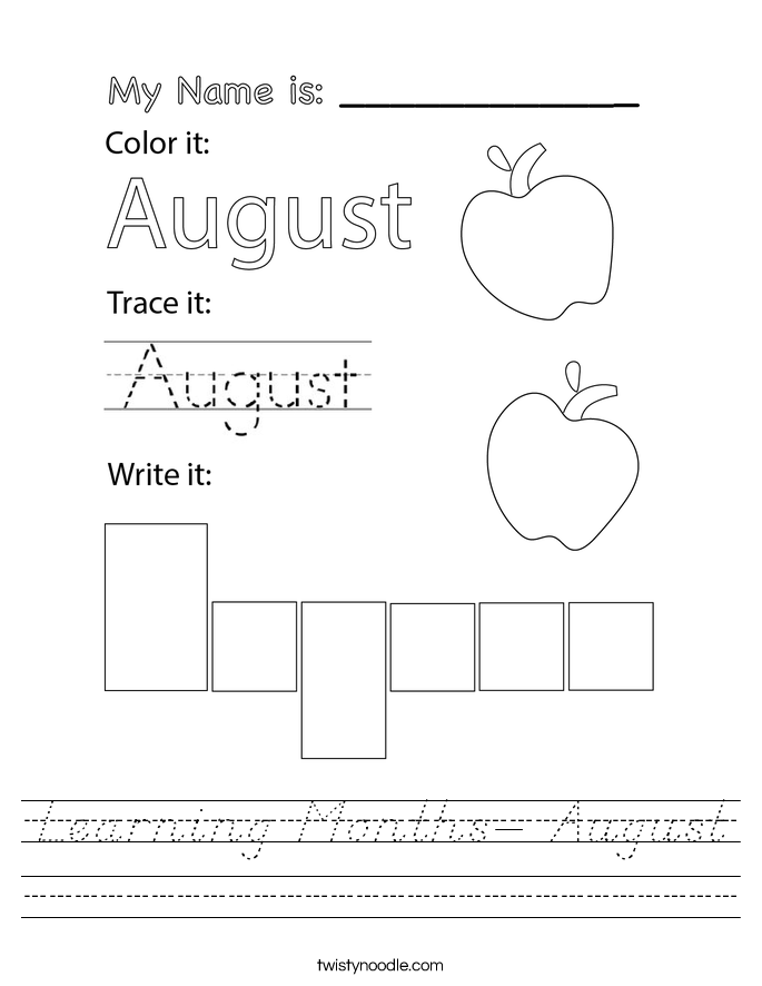 Learning Months- August Worksheet
