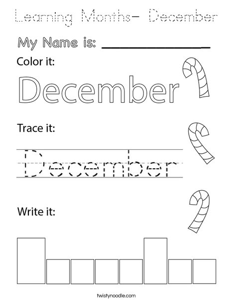 Learning Months- December Coloring Page