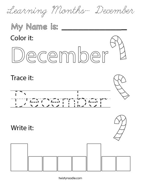 Learning Months- December Coloring Page