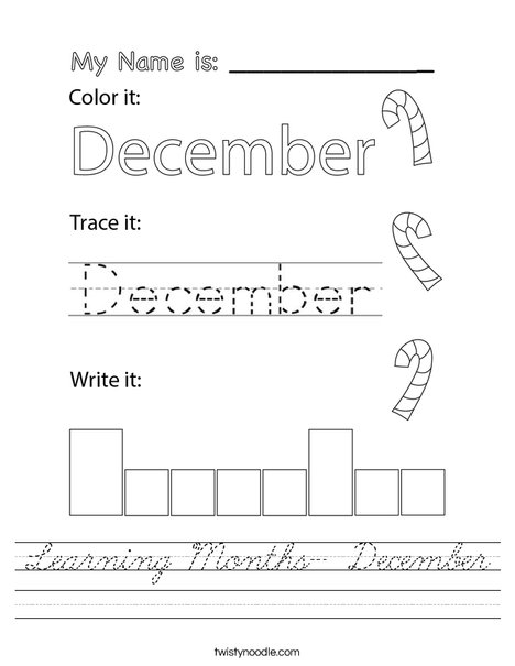 Learning Months- December Worksheet