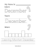 Learning Months- December Handwriting Sheet