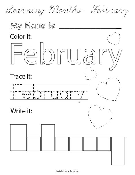 Learning Months- February Coloring Page