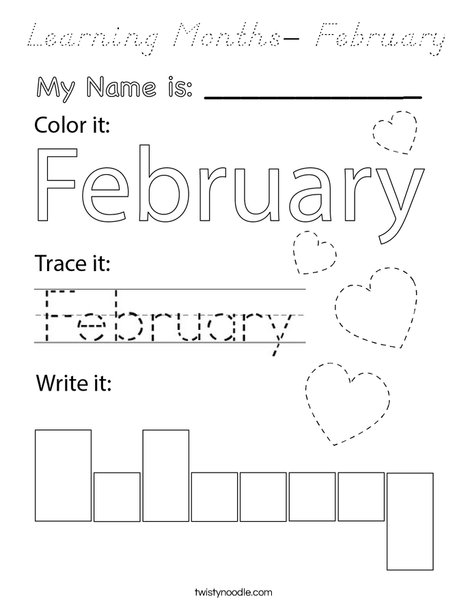 Learning Months- February Coloring Page