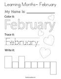 Learning Months- February Coloring Page
