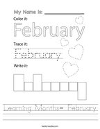 Learning Months- February Handwriting Sheet