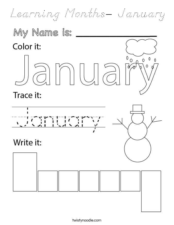 Learning Months- January Coloring Page
