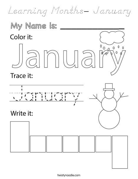 Learning Months- January Coloring Page