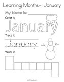 Learning Months- January Coloring Page