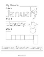 Learning Months- January Handwriting Sheet
