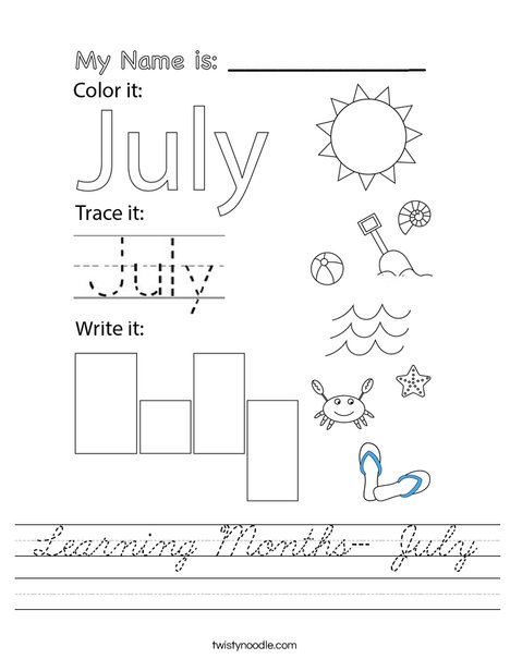 Learning Months- July Worksheet