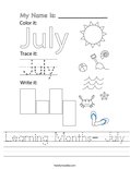 Learning Months- July Worksheet