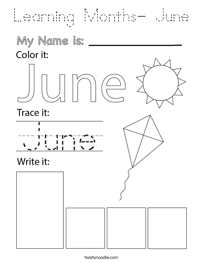 Learning Months- June Coloring Page