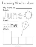 Learning Months- June Coloring Page