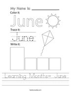 Learning Months- June Handwriting Sheet