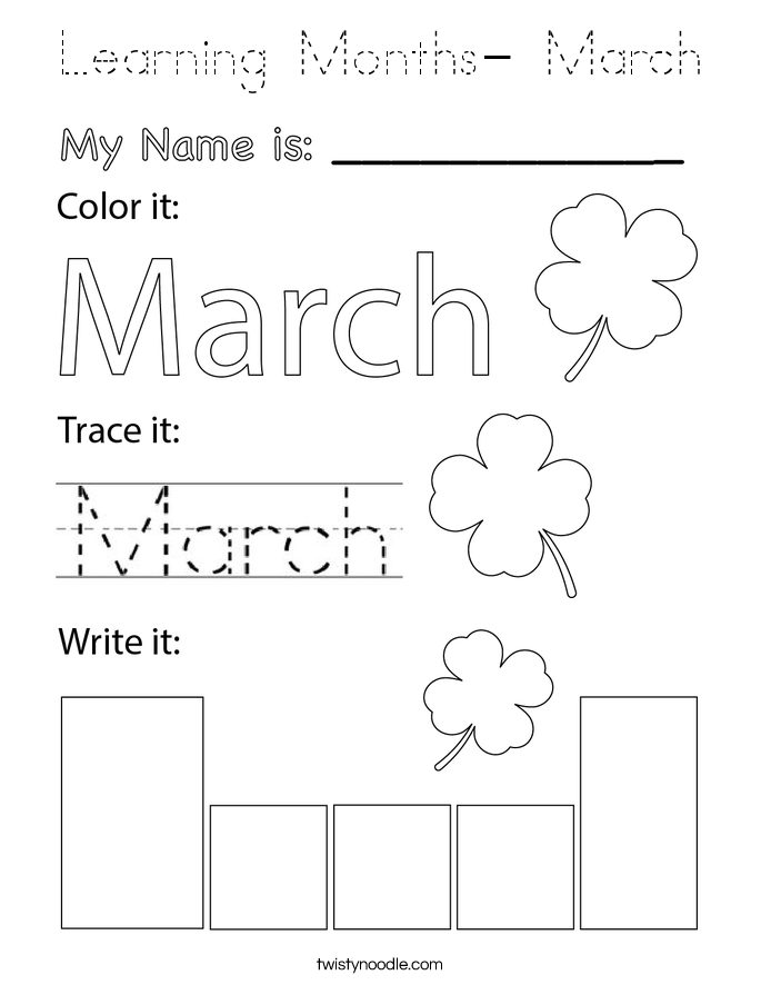 Learning Months- March Coloring Page