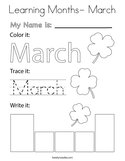 Learning Months- March Coloring Page