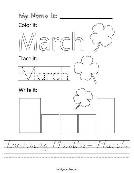 Learning Months- March Worksheet