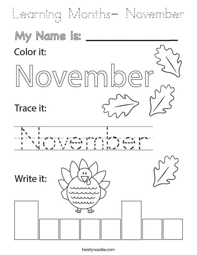 Learning Months- November Coloring Page