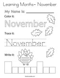 Learning Months- November Coloring Page