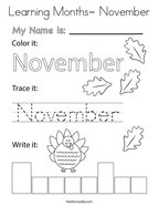 Learning Months- November Coloring Page
