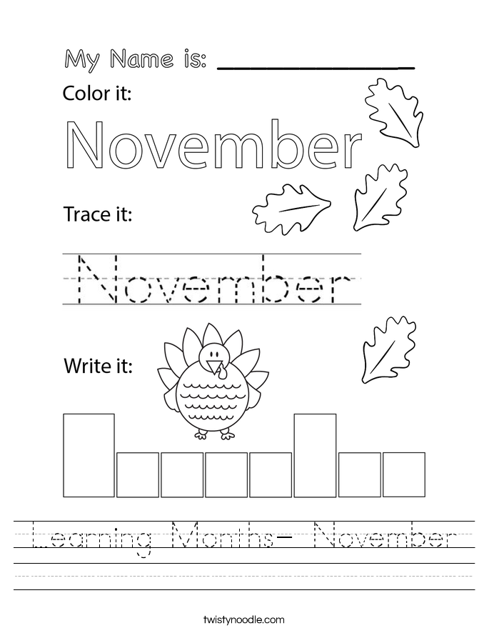 Learning Months- November Worksheet