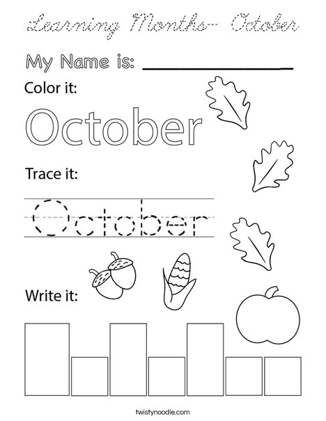 Learning Months- October Coloring Page