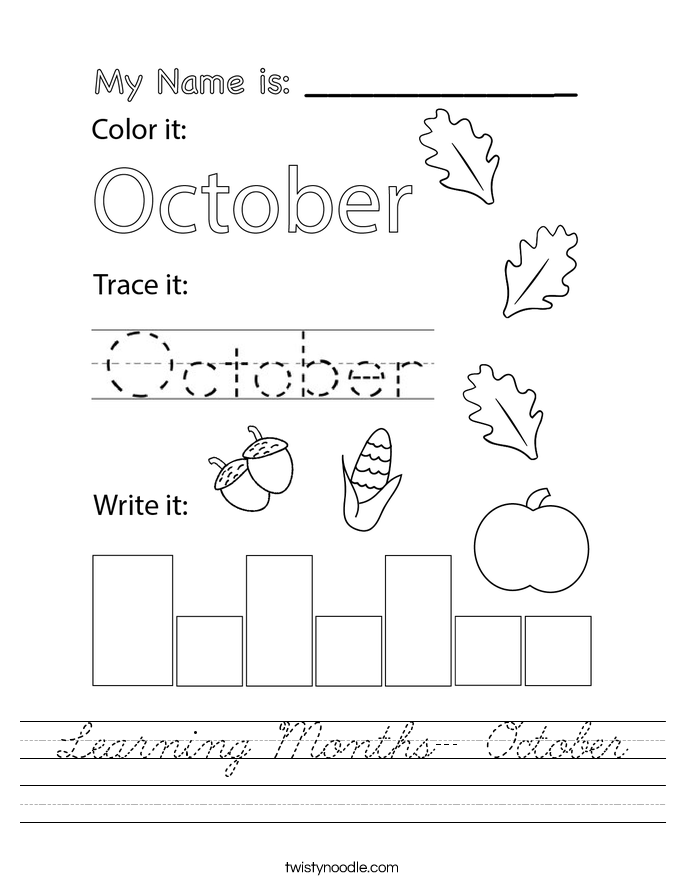 Learning Months- October Worksheet