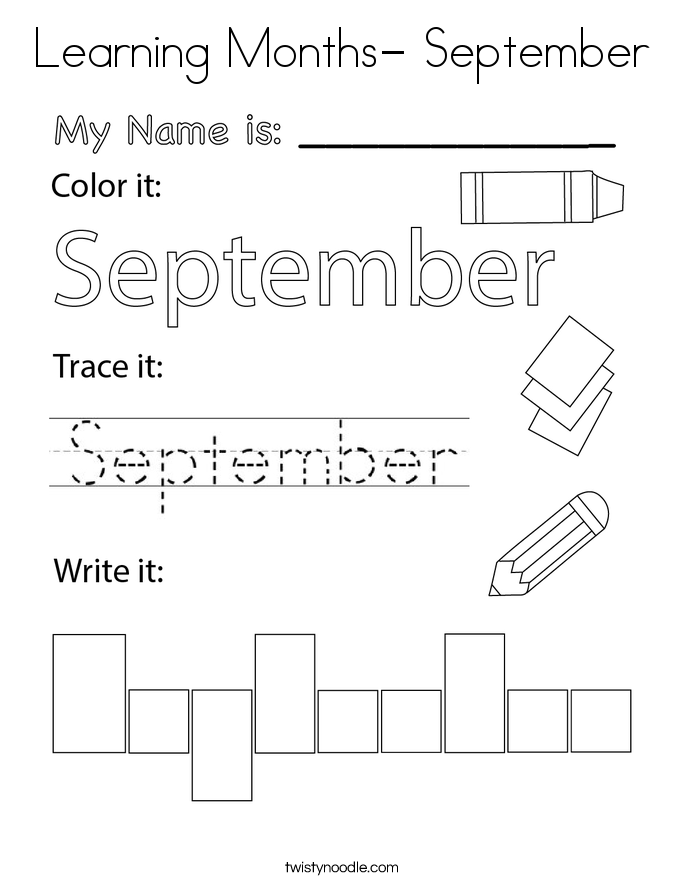 Learning Months- September Coloring Page