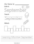 Learning Months- September Handwriting Sheet