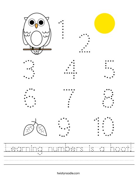 learning numbers is a hoot worksheet twisty noodle
