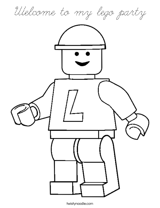 Welcome to my lego party Coloring Page - Cursive - Twisty Noodle