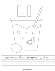 Lemonade starts with L Handwriting Sheet