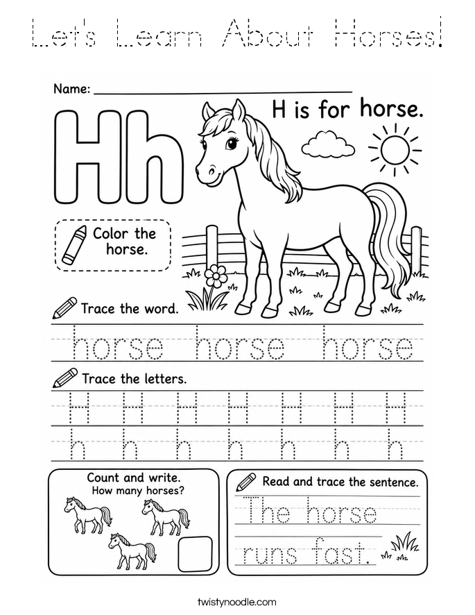 Let's Learn About Horses! Coloring Page