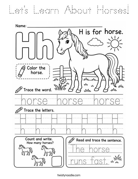 Let's Learn About Horses! Coloring Page