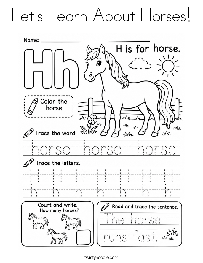Let's Learn About Horses! Coloring Page