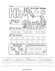 Let's Learn About Horses Handwriting Sheet