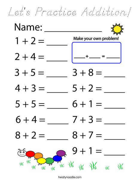 Let's Practice Addition!  Coloring Page