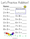 Let's Practice Addition Coloring Page