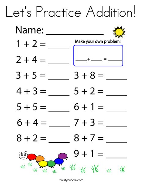 Let's Practice Addition!  Coloring Page