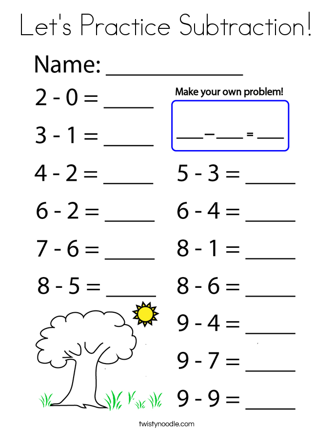 Let's Practice Subtraction! Coloring Page