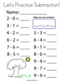 Let's Practice Subtraction Coloring Page