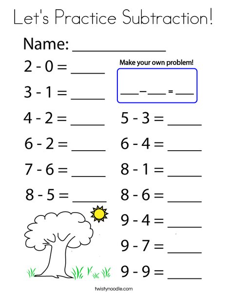 Let's Practice Subtraction! Coloring Page