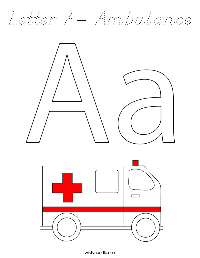 Letter A- Ambulance Coloring Page