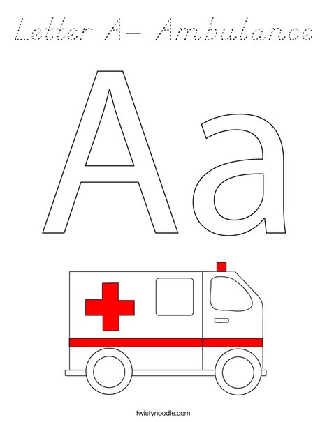 Letter A - Ambulance Coloring Page