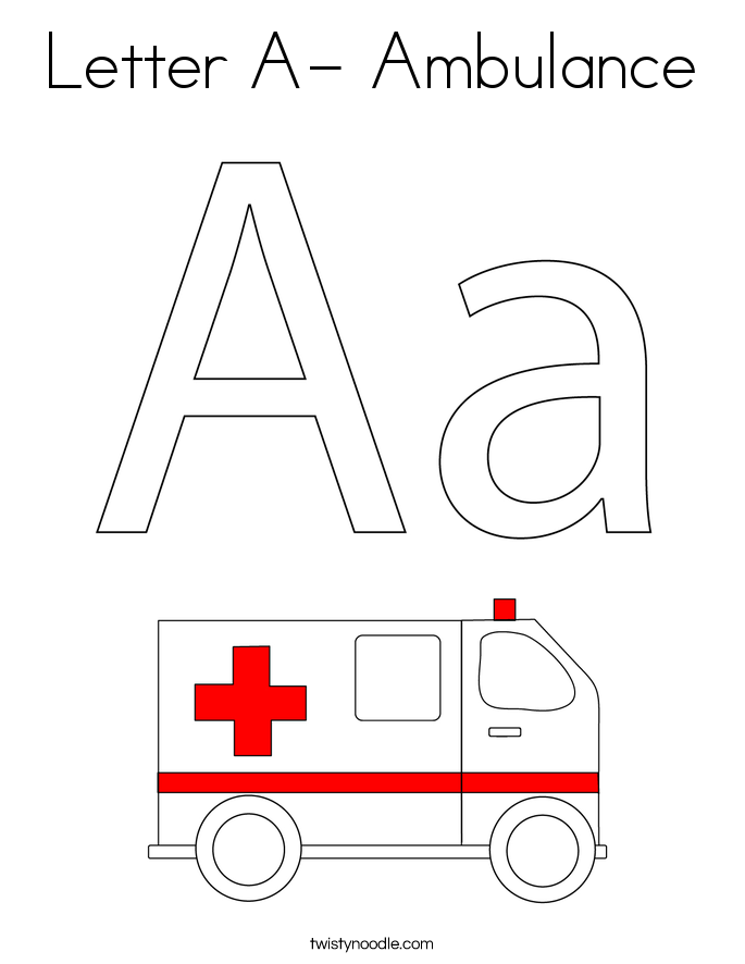 Letter A- Ambulance Coloring Page