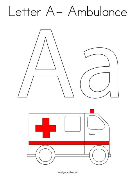 Letter A - Ambulance Coloring Page